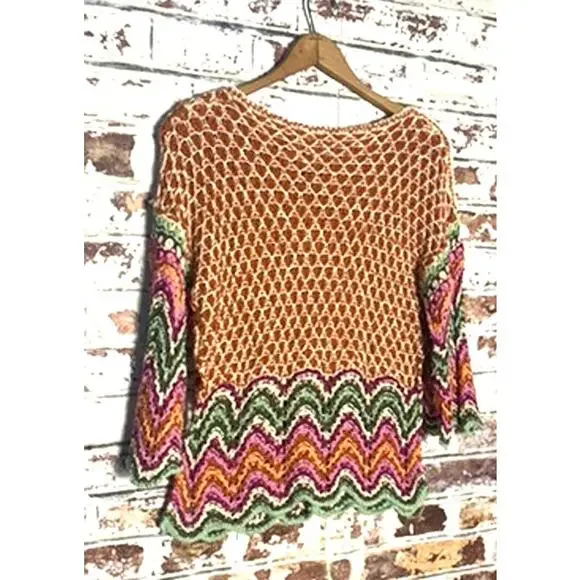 Free People Heatwave Oversized Pullover Cotton Knit Crochet Colorful Sweater - Picture 13 of 13